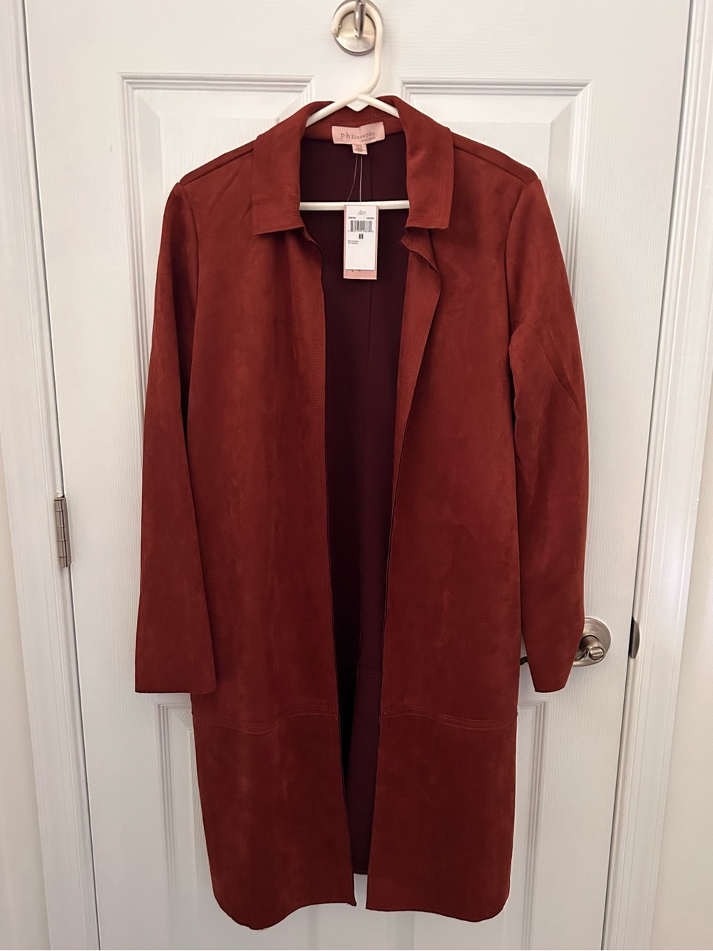 NWT Philosophy Faux Leather Duster Coat in Rust Size M